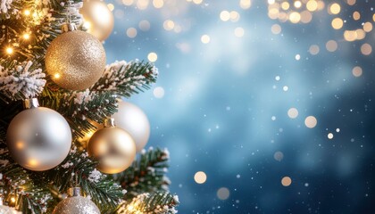 Celebrating christmas cheer with a decorated tree festive lights and sparkling ornaments indoor setting cozy atmosphere captured close-up view for holiday inspiration