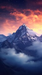 Fototapeta premium Milky Way framed by moving clouds mountain nature landscape.