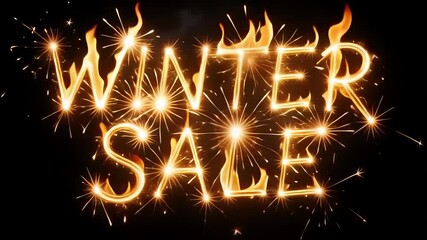 Dynamic winter sale announcement with vibrant sparklers and fire effects on dark backdrop