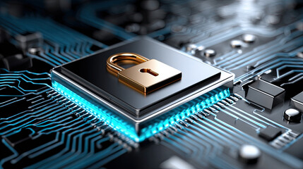 Digitale Schutzmechanismen mit leuchtenden Vorh&auml;ngeschl&ouml;ssern auf abstrakten Datenstrukturen. Darstellung von Cybersecurity, Verschl&uuml;sselung und moderner Netzwerksicherheit.