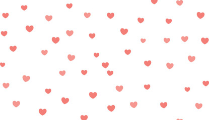 Cute Seamless Vector Pattern Background Featuring Scattered Pink and Coral Hearts of Various Sizes, Symbolizing Love, Romance, Affection, Ideal for Valentine's Day, Wedding, and Anniversary Designs.