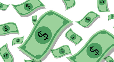 Falling Dollar Bills Vector Background Illustration Depicting Financial Success, Money Rain, Wealth, Earning, Bonus, Profit, and Monetary Abundance for Business, Casino, and Finance Designs.