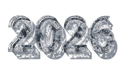 2026 numeric display in shiny metallic texture with reflections  