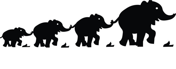 Elephant Family Silhouette Walking in Line – Mother and Calves, Safari Wildlife Vector Illustration © beyzanur