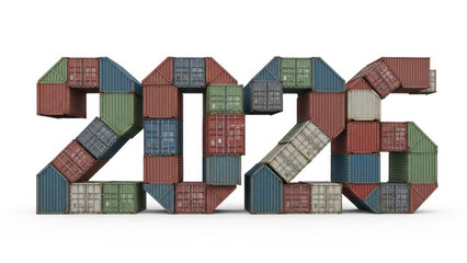 Obraz premium Shipping containers arranged to form the year 2026 