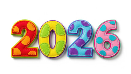 Colorful fabric numbers 2026 with polka dots and cheerful designs  