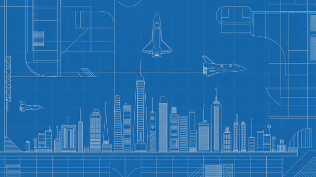 Visionary blueprint for the future city with spaceships, a stunning architectural design evoking innovation and dreams of tomorrow's urban landscape, a world of possibility