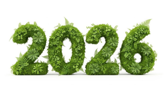 Green foliage numbers 2026 symbolizing nature and sustainability  