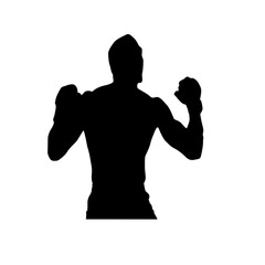 Silhouette of a muscular man in fighting stance against white background