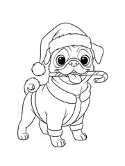 Fototapeta premium pug with christmas lollipop sketch 