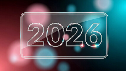 Futuristic 2026 Digital Design with Thin White Outlines, Blurred Lights, and Glass Effect