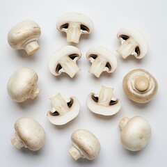 Fresh White Button Mushrooms on Plain Background for Culinary Preparation
