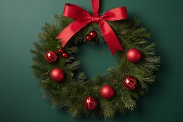 christmas wreath with red ribbon, Xmas 