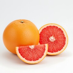 Fresh whole and cut grapefruit on white background healthy fruit