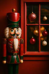 nutcracker christmas decoration on wooden background oil painting style illustration 