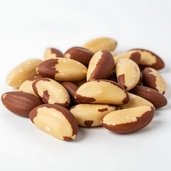 Heap of nutritious Brazil nuts against a pure white background