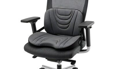 Ergonomic office chair with lumbar and seat cushions for improved posture and comfort