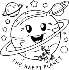 The Happy Planet Cartoon with Rover and Rings