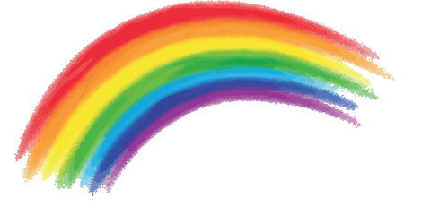 Vibrant rainbow arc painted with colorful, soft brushstrokes against a clean white background.