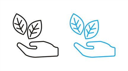 Nature & sustainability icon set; eco-friendly hand with leaves, vector illustration