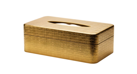 Gold tissue box isolated on transparent background is shiny and rectangular
