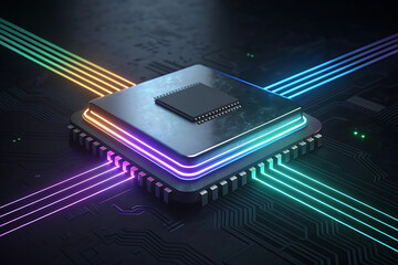Black digital communication technology on an electronic circuit board with a processor for internet network equipment and data storage