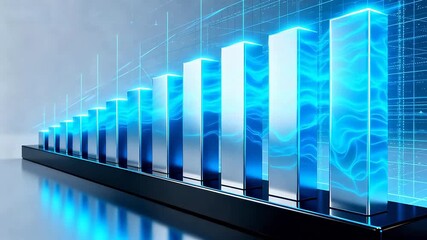 3D bar chart with glowing blue edges - Powered by Adobe