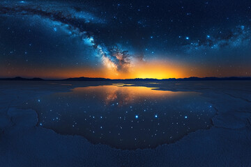 Vast Salt Flats Reflecting a Starlit Sky A mirror-like expanse where heavens meet Earth in stunning clarity