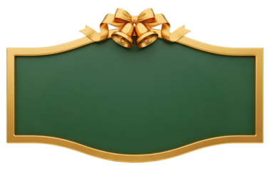 Base para Textos Natalinos Elegante Verde com Sinos e Fita Dourados Renderizada em 3D para Selo