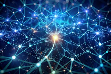 Abstract glowing network of interconnected nodes and lines representing data flow