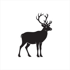 Fototapeta premium Majestic Black Deer or Stag Silhouette Vector: Standing Buck with Large Antlers, Side Profile - Hunting, Wildlife, Rustic Nature, and Outdoor Logo Graphic Element