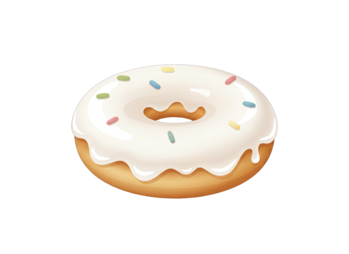 A Delicious Doughnut with White Icing and Colorful Sprinkles on a Transparent Background Offering a Sweet Treat and Dessert Delight