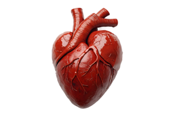 Anatomical Heart Depiction Detailed Red Organ Isolated on Black Background Medical Illustration Realistic Vascular System