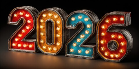 Colorful illuminated numbers 2026 for New Year and Christmas celebration  