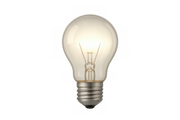 Glowing incandescent light bulb illuminating with warm light, symbolizing new ideas, innovation, and creative thinking