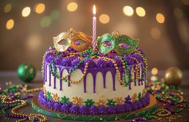 Mardi Gras cake candle