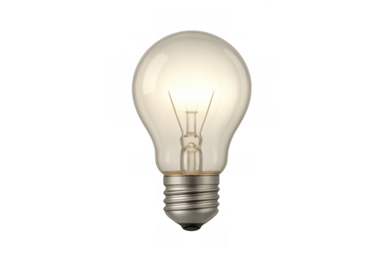 Glowing incandescent light bulb illuminating with warm light, symbolizing new ideas, innovation, and creative thinking