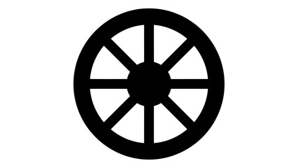 Obraz premium Black wheel symbol icon representing movement, progress, and accessibility support, isolated on a white background.