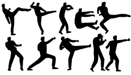 Martial Arts Man Silhouette Action Poses Collection for Combat Design