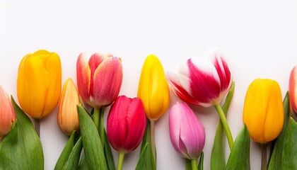 Obraz premium Tulip Colorful Flower Panoramic Border On White