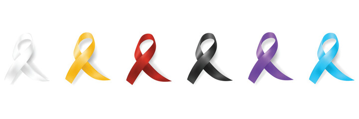 Colorful awareness ribbon set for support and causes.