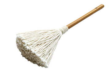 Mop with Wooden Handle and Cotton Head for Cleaning Floor Surfaces with Black Background