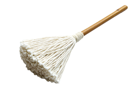Mop with Wooden Handle and Cotton Head for Cleaning Floor Surfaces with Black Background