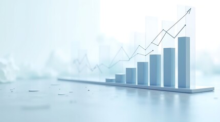 Financial data visualization showing a rising bar chart and line graph indicating business growth and success.