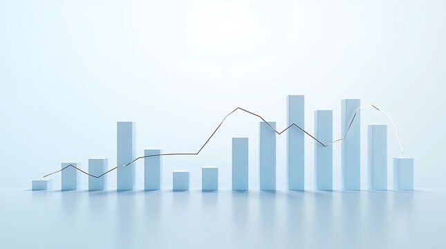 Abstract 3D bar chart and line graph representing financial data and business analytics.