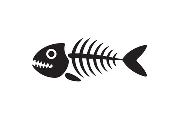 Fish Bone Silhouette Vector Icon Dead Fish Skeleton Black Illustration