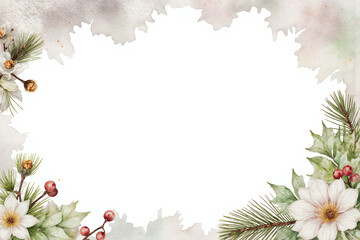 Winter floral frame with pine branches and berries for christmas