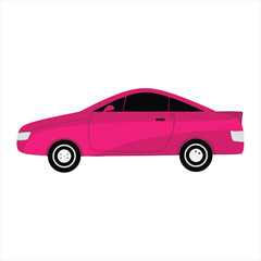 Action-Pink Car-Illustration-Graphic Design-Flat Style-Side View-Colorful Transport Concept