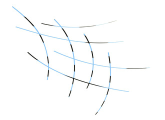 Abstract blue and yellow grid of glowing curved lines pattern art