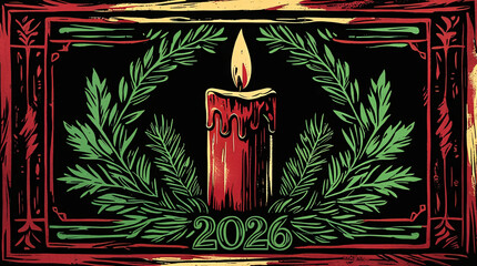 christmas background with candle and holly